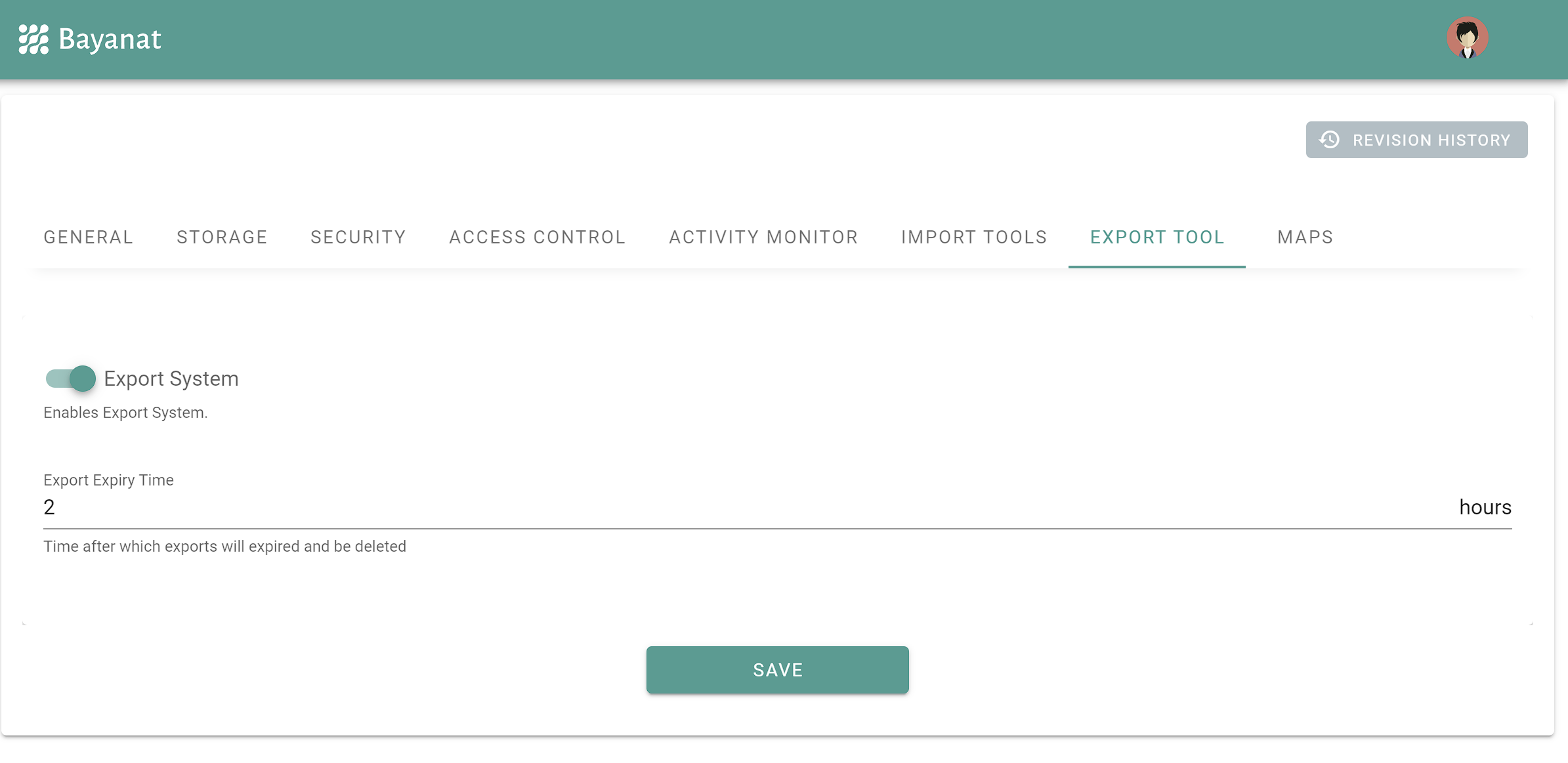 Bayanat export tool settings interface