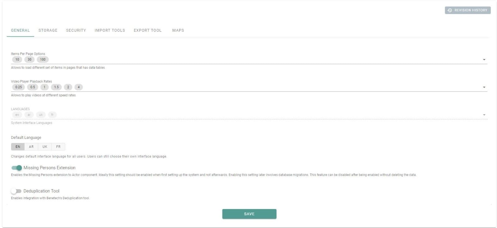 Bayanat settings interface for streamlining user workflows