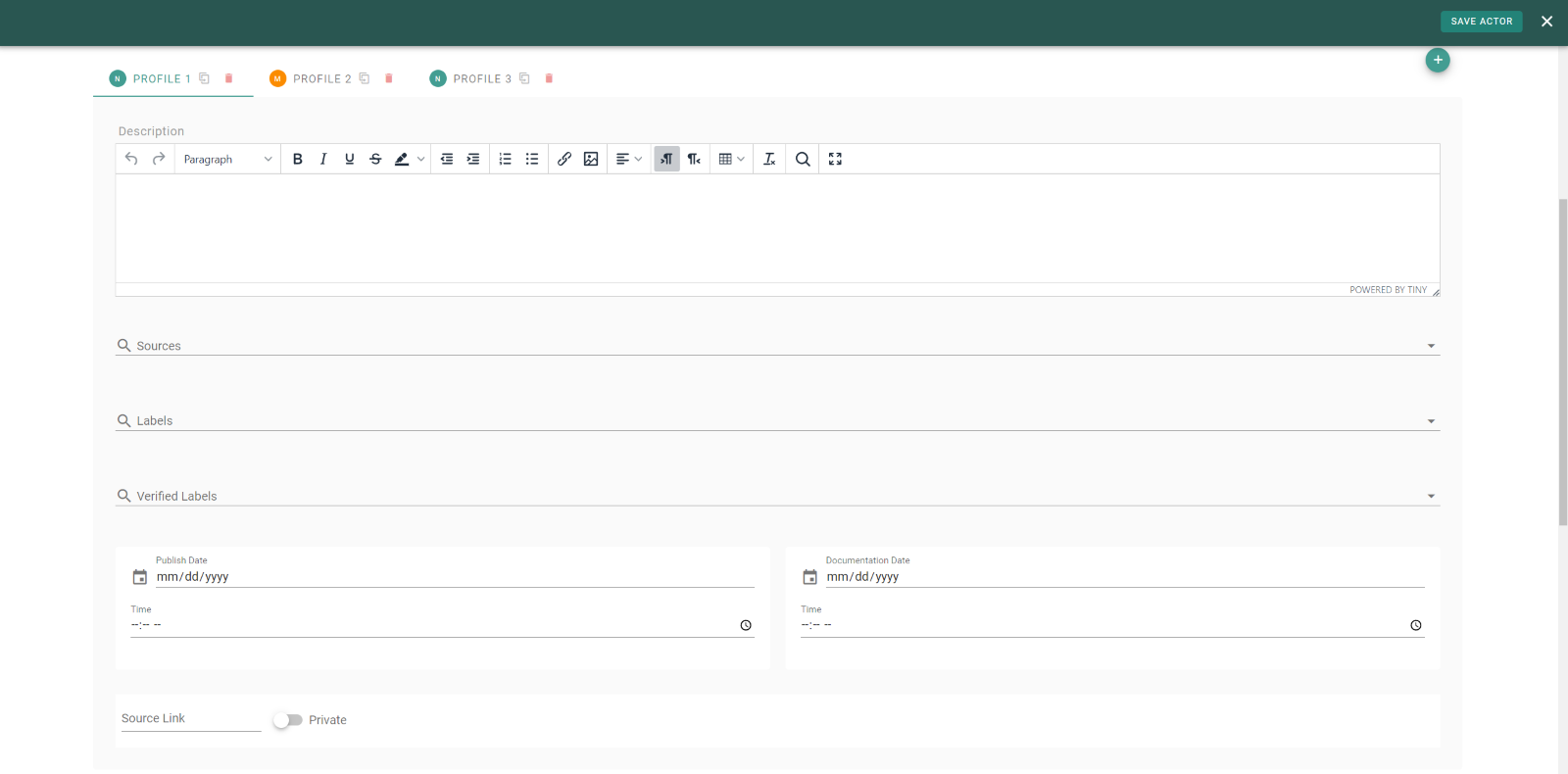 Bayanat Actor Profile interface