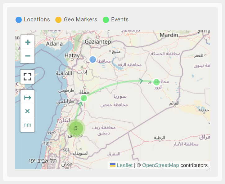 Bayanat map visualization showing events over time